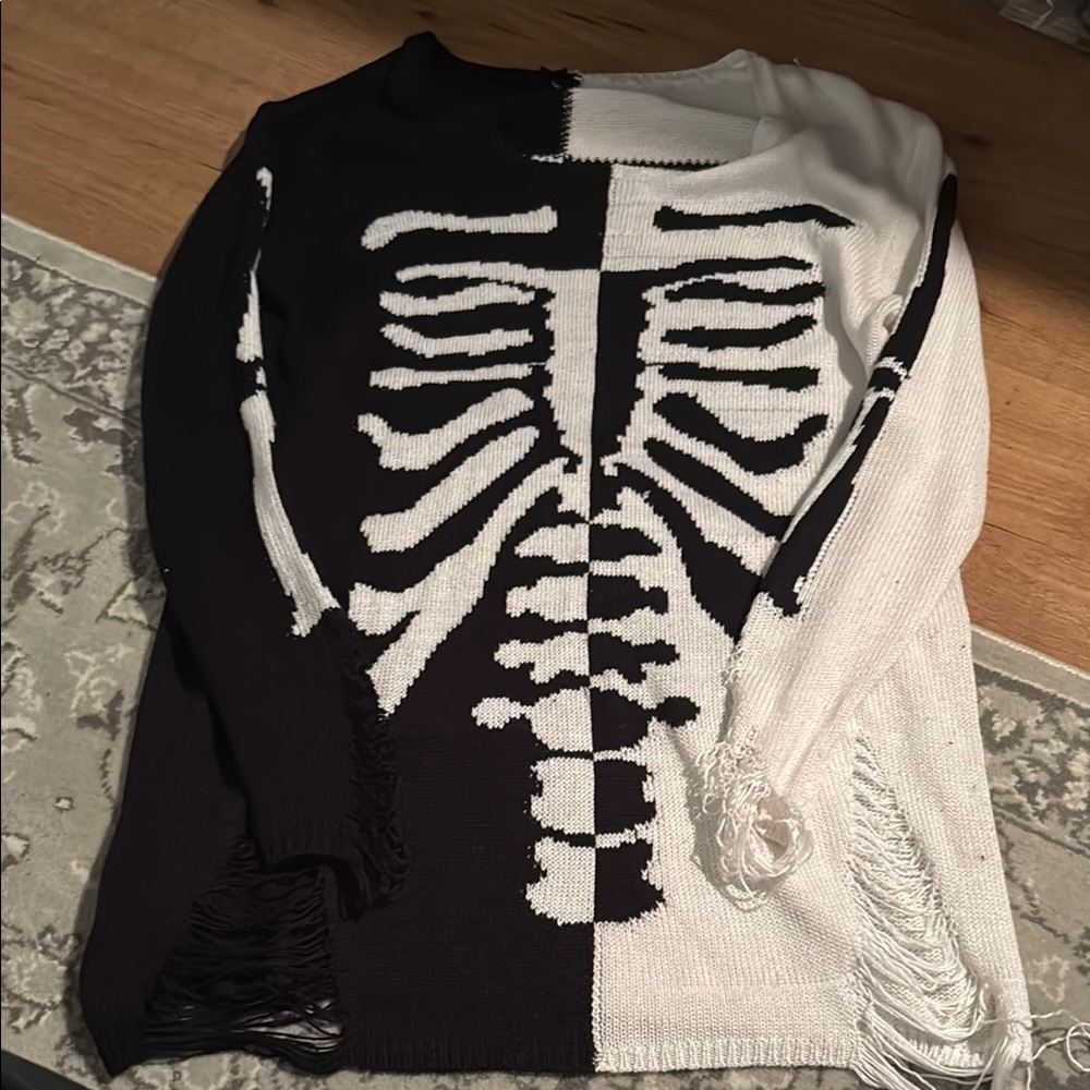 Dolls Kill Black and White Skeleton Split Crew Neck